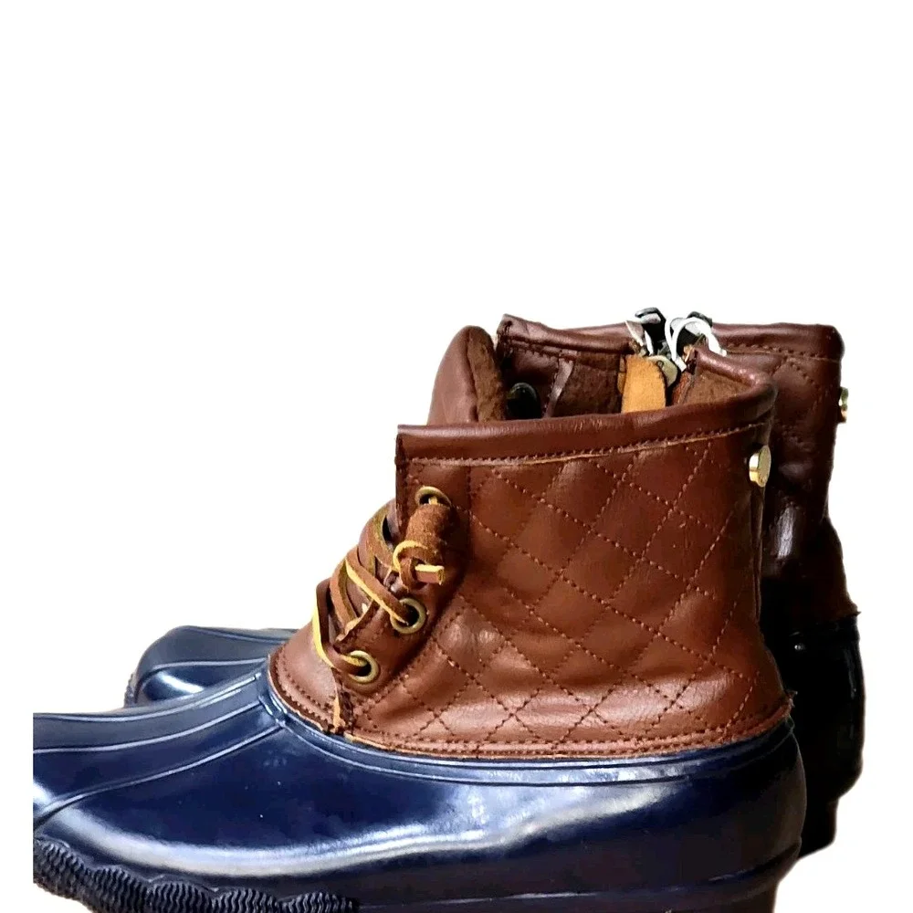 Steve‎ Madden Blue/Brown Rain/Duck Boots Quilted Fleece Lined Women's Size 6